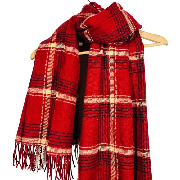 Madewell Plaid Fringe Scarf Winter Accessory Wrap Red Black - Picture 1 of 5